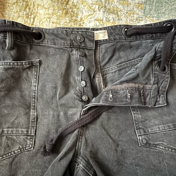 We The Free Washed Black High-Rise Denim Shorts with Rope Tie - Picture 4 of 4